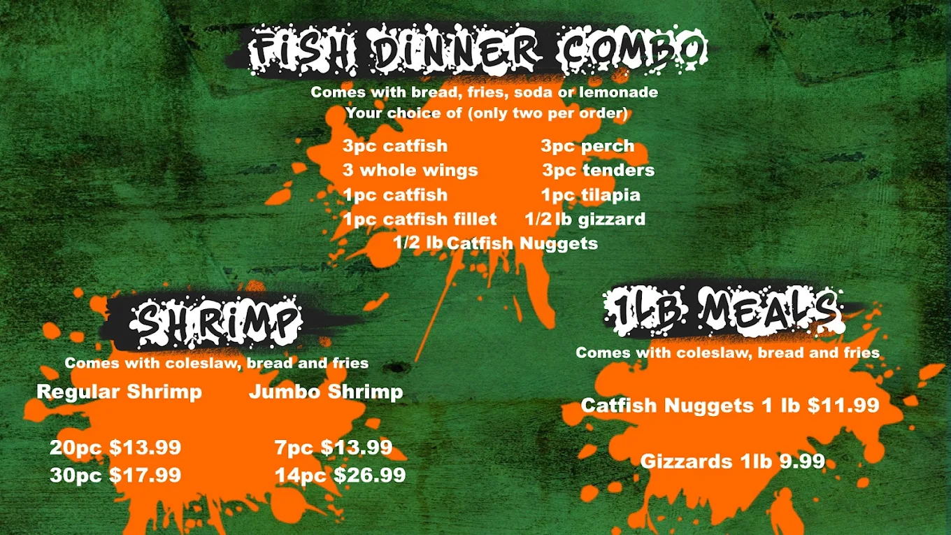 Fish dinners, shrimp and kids meals menu